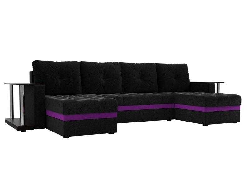 П-образный диван Атланта со столом Микровельвет Черный