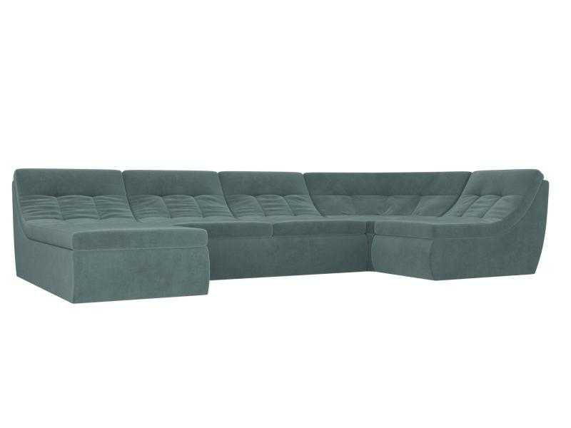 П-образный модульный диван Холидей Велюр бирюзовый