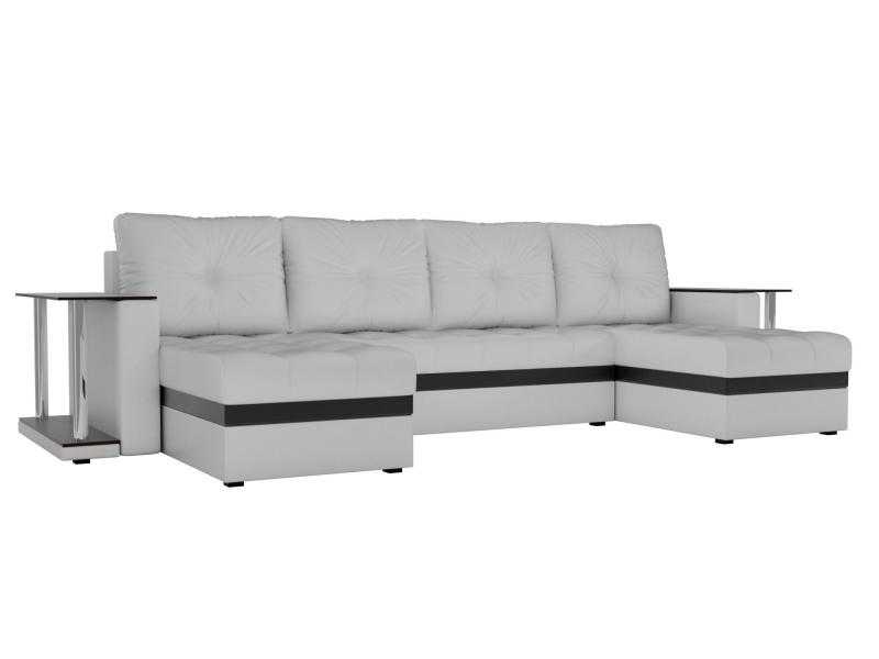 П-образный диван Атланта со столом Экокожа Белый