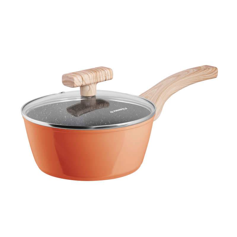 Ковш MAUNFELD MARTA MSP16FA06CL из кованого алюминия со стеклянной крышкой, 18 см, 1,6 л.