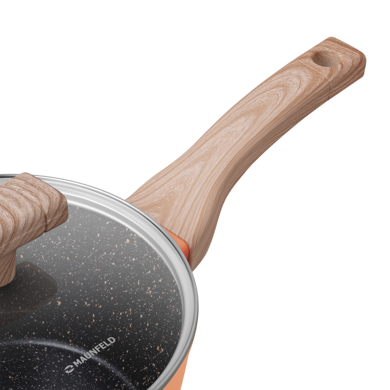 Ковш MAUNFELD MARTA MSP16FA06CL из кованого алюминия со стеклянной крышкой, 18 см, 1,6 л.