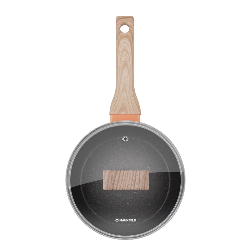 Ковш MAUNFELD MARTA MSP16FA06CL из кованого алюминия со стеклянной крышкой, 18 см, 1,6 л.