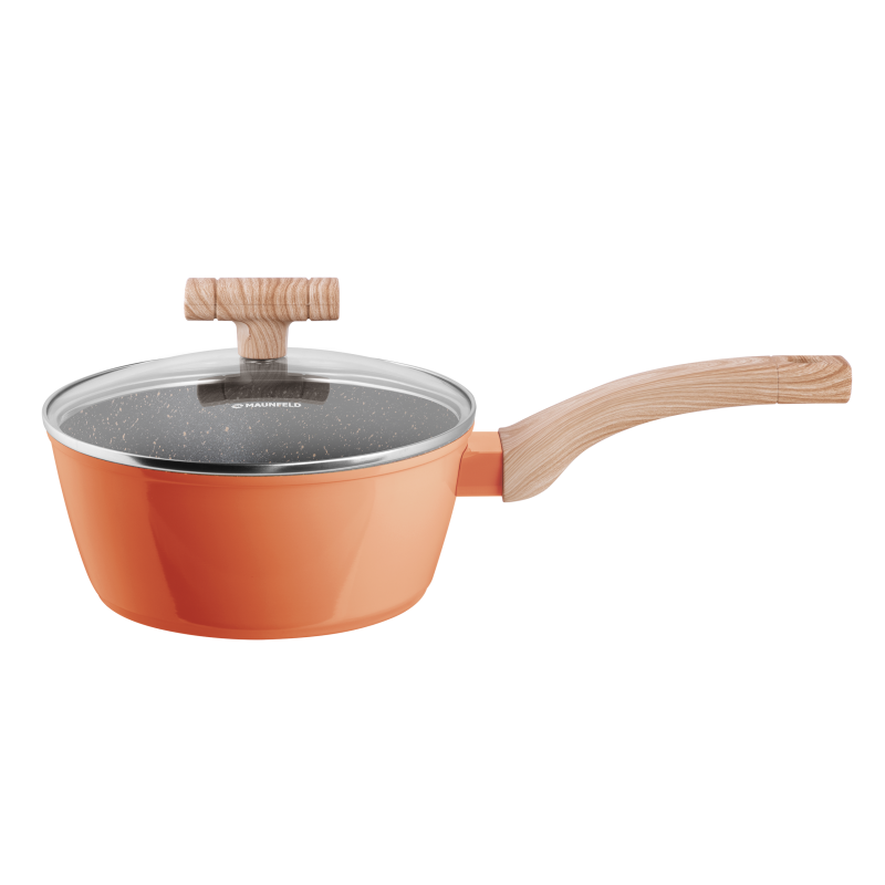 Ковш MAUNFELD MARTA MSP16FA06CL из кованого алюминия со стеклянной крышкой, 18 см, 1,6 л.