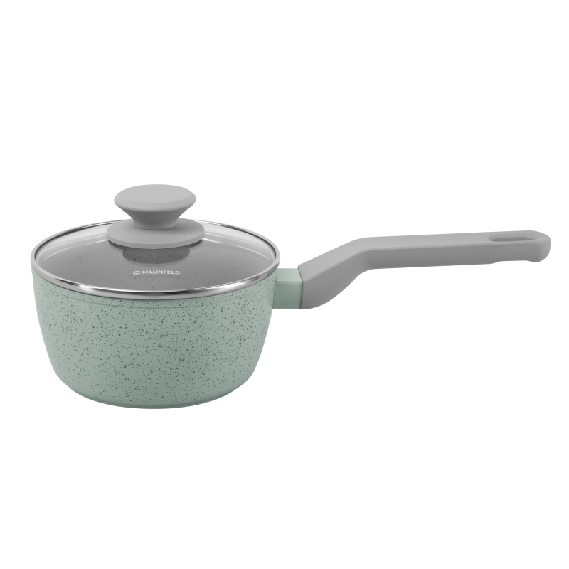 Ковш MAUNFELD HELGA MSP14FA05FS из кованого алюминия со стеклянной крышкой, 16 см, 1,4 л.