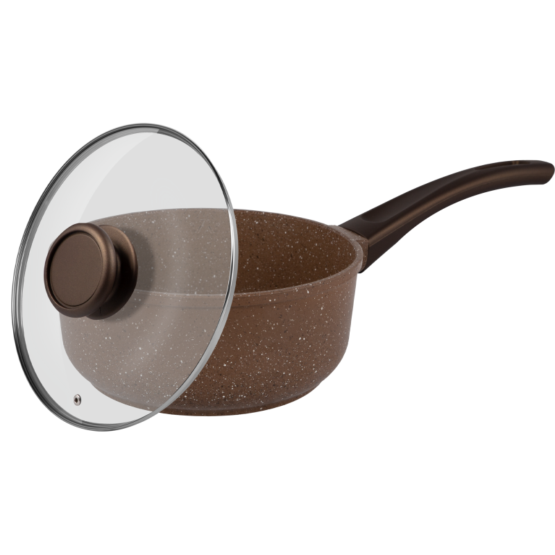 Ковш MAUNFELD CARMEL MF18CRM01SP из литого алюминия со стеклянной крышкой, 18 см, 1,6 л